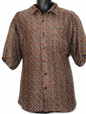 Bogari Studio Silk Shirt L Wine Blue Paisley Retro Resort Camp